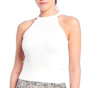 Free People Intimately Ribbed High Neck Stretchy Ivory Tank Sculpting Top M/ L